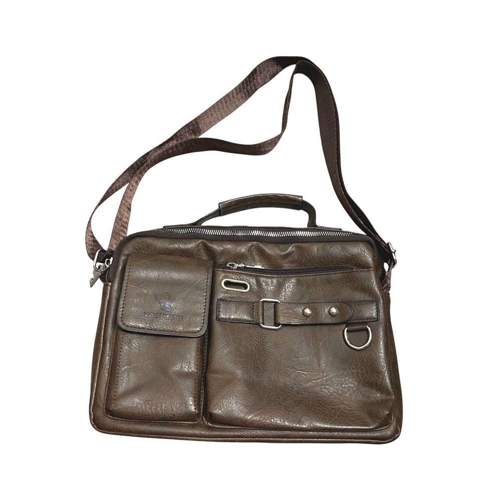 WEIXIER Brown Faux Leather Messenger Bag Multi-Pocket Crossbody Shoulder Bag